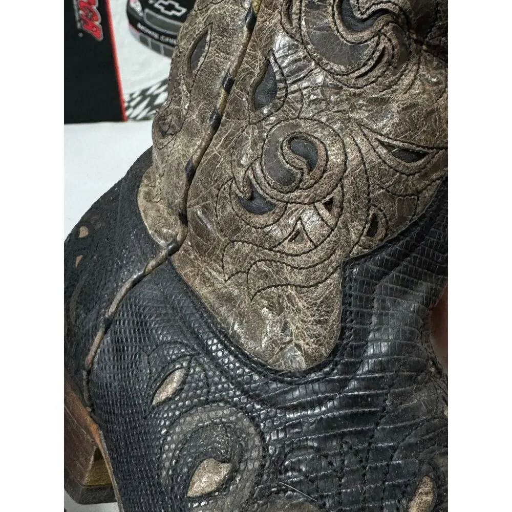Vintage CORRAL Mens 10.5 Black Brown Leather Cowboy Boots Classic Western